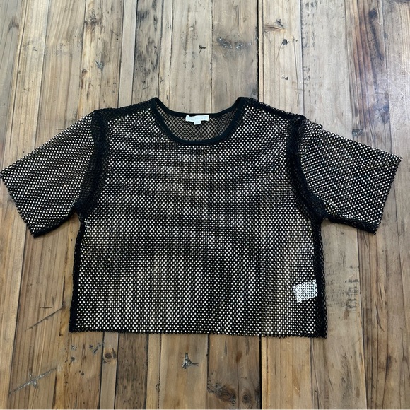 Endless Blu Mesh Top Sheer Rhinestone Cropped Top Sz M - Picture 3 of 9